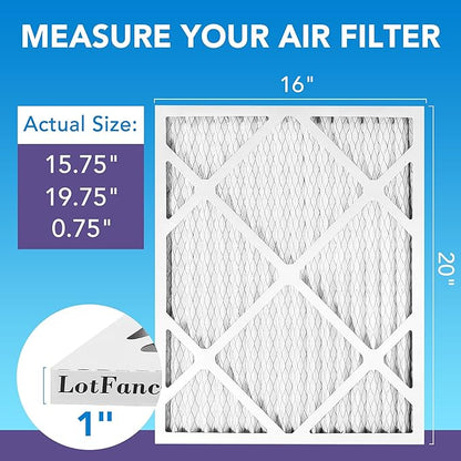 LotFancy 16x20x1 Air Filter MERV 11 4-Pack, Electrostatic Pleated AC Furnace Air Filter, Captures Dust, Smog & Pet Dander, Actual Size: 15.75"x19.75"x0.75"