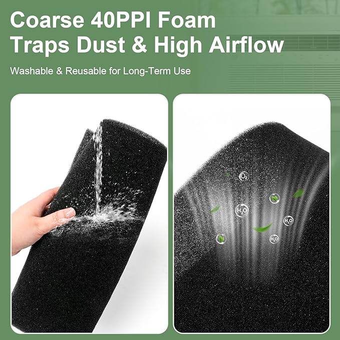 Air Filter Foam Sheet Material Replacement for UNI 12" x 24" x 3/8" 40PPI Coarse Foam Pad Pre Filter Media Washable, Cut to Fit Air Conditioner, Purifier, Aquarium (Black)