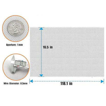 1 roll Stainless Steel Wire mesh 20 mesh, 304 Wire mesh, Suitable for Vent, Cage, Garden, Window Screen, Filter Screen, etc (42X300CM)