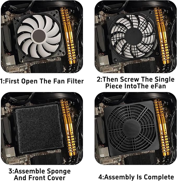 4Pcs 120mm Cooling Fan Filter, Plastic Dustproof Mesh Cover for PC Computer Case, Effective Dust Protection, Easy Installation, Reusable Filter Grill Black