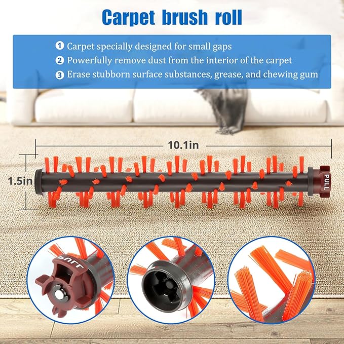 Filter Brush Replacement Compatible with Bissell CrossWave, 4 Brush Roll 1868 + 3 Vacuum Filter 1866, Compare to Part 1608683, 160-8683, 1608684