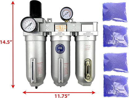 3/4" NPT SUPER DUTY Industrial Grade Filter Regulator Coalescing Desiccant Dryer System For Compressed Air Lines, Metal Bowls, Great For Paint Spray And Plasma Cutter (AUTO DRAIN)