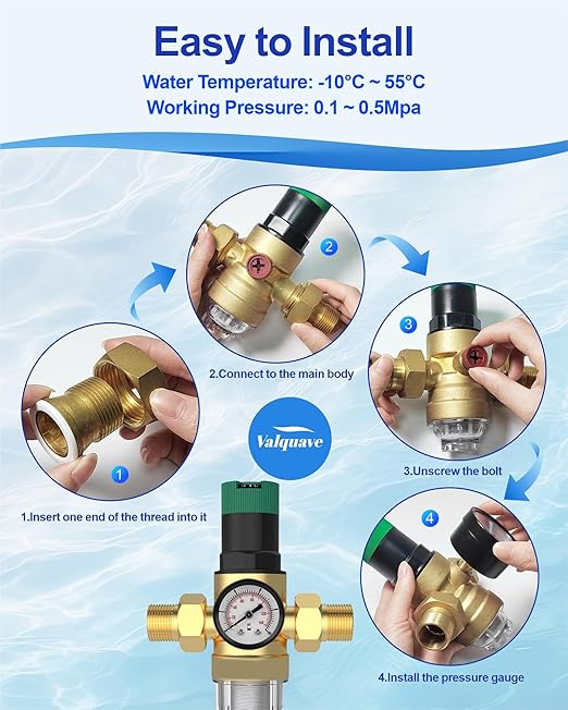 Spin Down Sediment Filter with Water Pressure Regulator, 2 in 1 Whole House Prefilter System with Gauge,50 Micron, 1.25" MNPT + 1" FNPT + 1" MNPT, Heavy Duty Brass