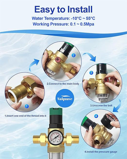 Spin Down Sediment Filter with Water Pressure Regulator, 2 in 1 Whole House Prefilter System with Gauge,50 Micron, 1.25" MNPT + 1" FNPT + 1" MNPT, Heavy Duty Brass