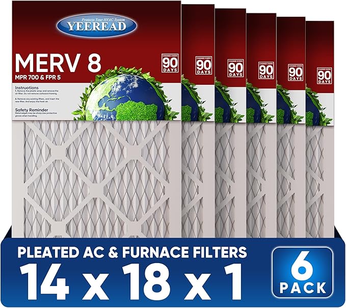 14x18x1 MERV 8 Air Filters 6-Pack – 13.7" x 17.7" x 0.75" – HVAC, AC & Furnace Compatible – Electrostatic Filtration for Home & Commercial Air Systems