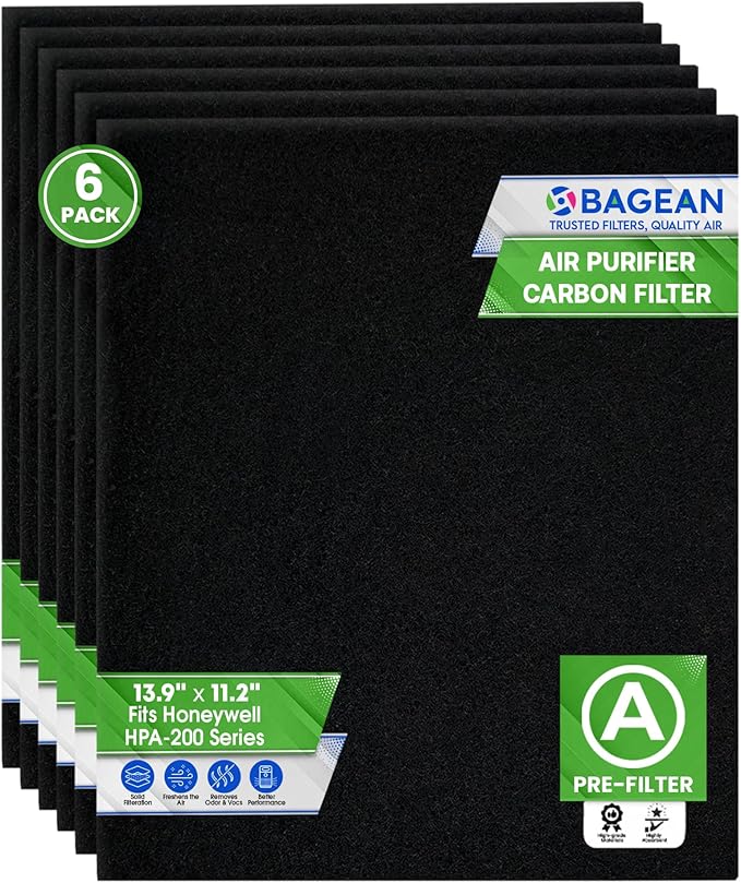 Bagean HPA200 Carbon Pre Filter A Compatible with Honeywell Air Purifier Filter Replacement - Fits HPA200 HPA5200 HPA5250 Series - Activated Prefilter A Absorbs Odor & Filters Freshen the Home (6-Pk)