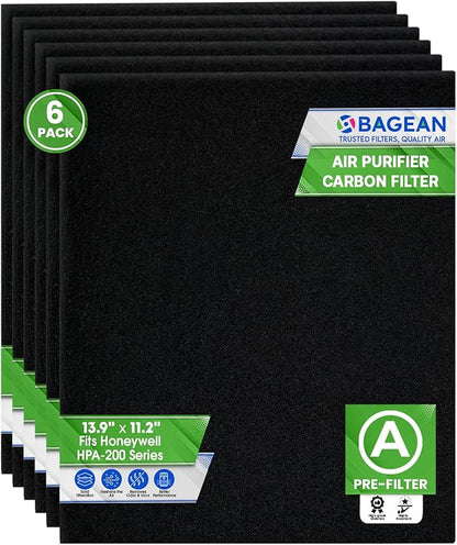 Bagean HPA200 Carbon Pre Filter A Compatible with Honeywell Air Purifier Filter Replacement - Fits HPA200 HPA5200 HPA5250 Series - Activated Prefilter A Absorbs Odor & Filters Freshen the Home (6-Pk)