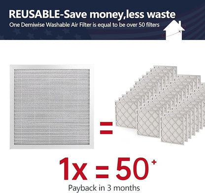 16x16x1 (Actual Size:15.47x15.47x0.82 Air Filter, Washable & Reusable Aluminum AC/HVAC Furnace Electrostatic Filter, Lifetime Permanent Air Filter, Easy to Clean, Healthier Home/Office)