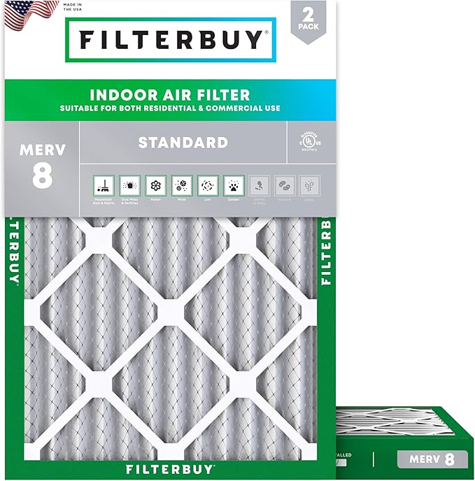 Filterbuy 10x17x2 Air Filter MERV 8 Essential Dust & Allergy Defense (2-Pack), Electrostatic Pleated Outer Filters for WEN 3410 (90243-027-2) Air Filtration System (Actual Size: 9.69 x 16.56 x 1.75)