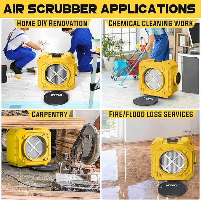 Commercial Air Scrubber, Negative Air Machine with 3-Stage Filtration, Commercial Air Purifier with HEPA/Carbon Filters/MERV-10, Heavy Duty Air Purifier for Industrial and Home, Yellow