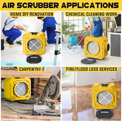 Commercial Air Scrubber, Negative Air Machine with 3-Stage Filtration, Commercial Air Purifier with HEPA/Carbon Filters/MERV-10, Heavy Duty Air Purifier for Industrial and Home, Yellow