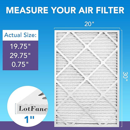 LotFancy 20x30x1 Air Filter MERV 11 6-Pack, Electrostatic Pleated AC Furnace Air Filter, Captures Dust, Smog & Pet Dander, Actual Size: 19.75"x29.75"x0.75"
