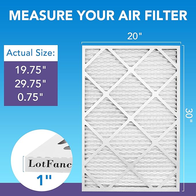 LotFancy 20x30x1 Air Filter MERV 11 4-Pack, Electrostatic Pleated AC Furnace Air Filter, Captures Dust, Smog & Pet Dander, Actual Size: 19.75"x29.75"x0.75"