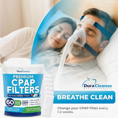 Dura Cleanse CPAP Filters - 60-Pack Premium Replacement Filters for ResMed AirSense 11 and Aircurve 11 Machines - Meets OEM Filter Requirements for BiPAP and CPAP Machine Supplies and Accessories