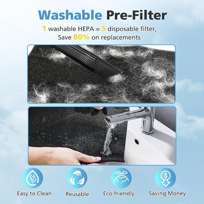 4 Pack T554 Replacement Filter Compatible with Trucozie T554 Air Purifier, 3-in-1 Filtration System Replacement Filters with Activated Carbon for Home Room, 4 HEPA Filter and 8 Washable Pre-Filters