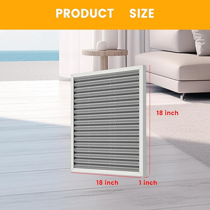 18x18x1 HVAC Furnace Air Filter, Lasts a Lifetime, Washable, the Last HVAC Filter You Will Ever Buy, Breathe Safely at Home or in the Office,Merv 8(Actual Size:17.5x17.5x0.82 Inch)