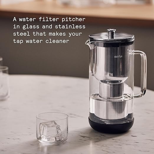 Aarke Purifier Regular 1.18L Glass Pitcher Bundle w/Steel Filter, BPA-Free, 3 Enriched + 1 Pure Granules - Filters & Adds Minerals