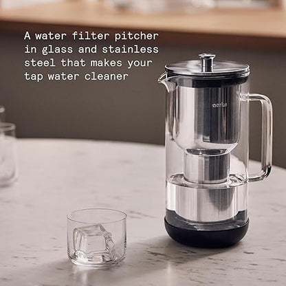 Aarke Purifier Regular 1.18L Glass Pitcher Bundle w/Steel Filter, BPA-Free, 3 Enriched + 1 Pure Granules - Filters & Adds Minerals