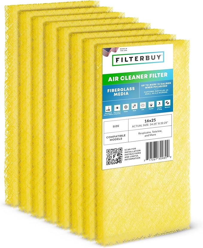 Filterbuy 16x25 Air Cleaner Filter Replacement Pads for Respicaire CG MicroClean 95, Totaline CG1000 Star Series, and More (4-Pack)