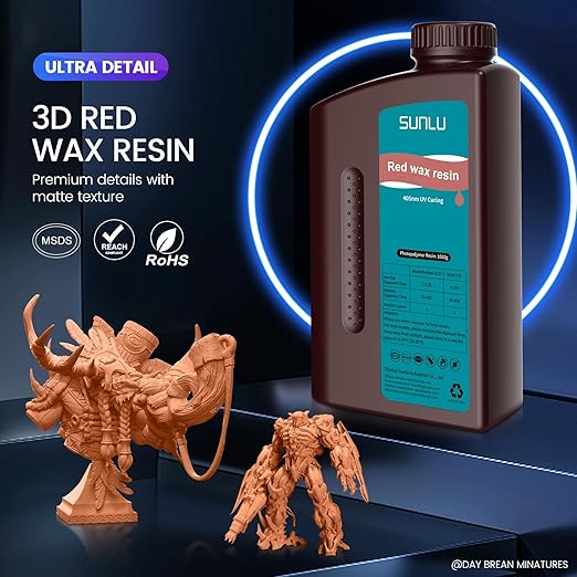 SUNLU 10K Red Wax 3D Printer Resin, High Precision 405nm UV-Curing Resin with Delicate Texture for MSLA/DLP/LCD 3D Printing, 2000g Red Wax Resin
