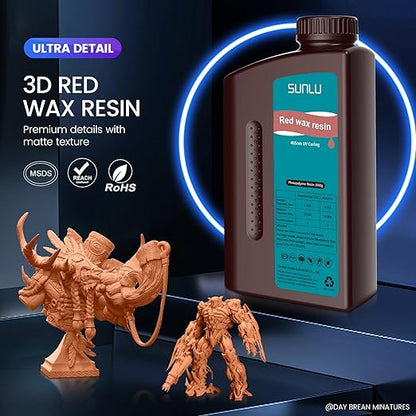 SUNLU 10K Red Wax 3D Printer Resin, High Precision 405nm UV-Curing Resin with Delicate Texture for MSLA/DLP/LCD 3D Printing, 2000g Red Wax Resin