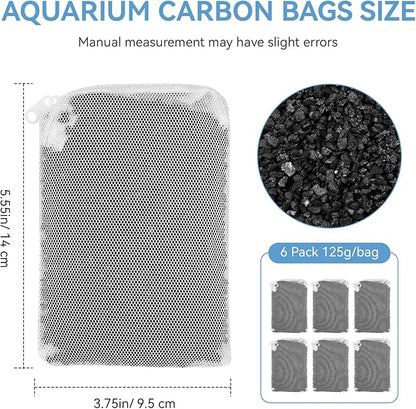 6 Pack Aquarium Activated Carbon Bags, Chemical Aquarium Filter Media, Activated Charcoal Fit for Marineland All C-Series and Magniflow Canister Filters, Rite-Size S, T and X, Fish Tank Carbon Filte