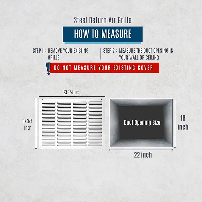 Fits 22x16 Duct Opening | Steel Return Air Grille by Handua | Vent Cover Grill for Sidewall and Ceiling | White | HVAC Cold Air Intake Grille | Outer Dimensions: 23.75"W X 17.75"