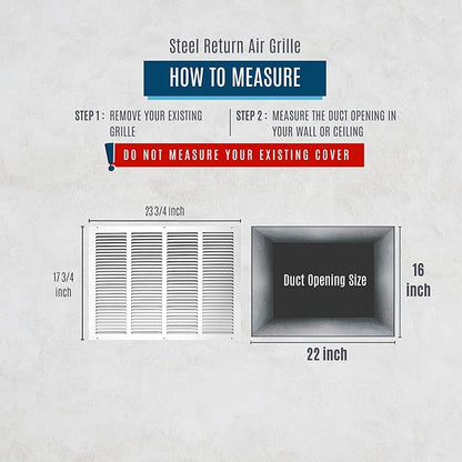 Fits 22x16 Duct Opening | Steel Return Air Grille by Handua | Vent Cover Grill for Sidewall and Ceiling | White | HVAC Cold Air Intake Grille | Outer Dimensions: 23.75"W X 17.75"