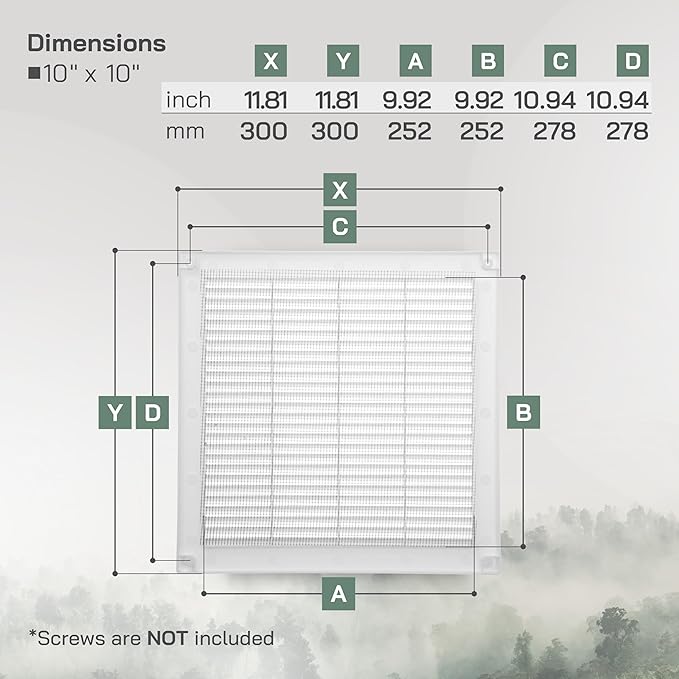 Vent Systems 10" x 10" Inch (Opening Dimensions) - Pack of 5 - White Plastic Soffit Vent Cover - Durable Flat Square Air Vent Grille with Mesh Screen - Ventilation Grill Wall, Ceiling Indoor, Outdoor