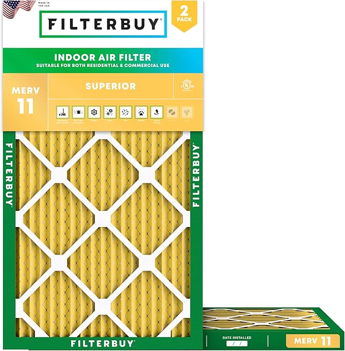 Filterbuy 14x36x1 Air Filter MERV 11 Superior Pet & Allergy Defense (2-Pack), Electrostatic Pleated HVAC AC Furnace Filters Replacement, Made in USA (Actual Size: 13.50 x 35.50 x 0.75)