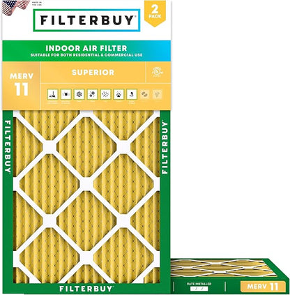 Filterbuy 11.25x23.25x1 Air Filter MERV 11 Superior Pet & Allergy Defense (2-Pack), Electrostatic Pleated HVAC AC Furnace Filters Replacement, Made in USA (Actual Size: 11.25 x 23.25 x 0.75)