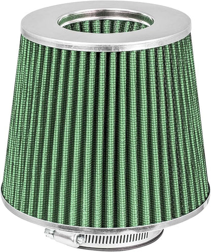 Mortar Aftermarket Auto Air Filter Replacement - Car Enthusiast Class Universal Cold Air Intake Gulps in More Air for More Engine Power & Passionate Induction Sound, 3.5 In, Green
