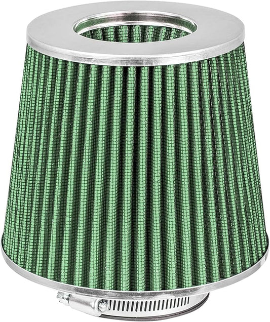 Mortar Aftermarket Auto Air Filter Replacement - Car Enthusiast Class Universal Cold Air Intake Gulps in More Air for More Engine Power & Passionate Induction Sound, 3.5 In, Green