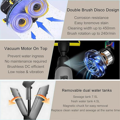 Floor Polisher Commercial, Dual-Brush Rotary Floor Scrubber, Lightweight Electric Floor Cleaner, 360° Rotating Head, Wet Dry Floor Cleaner for Offices & Schools White