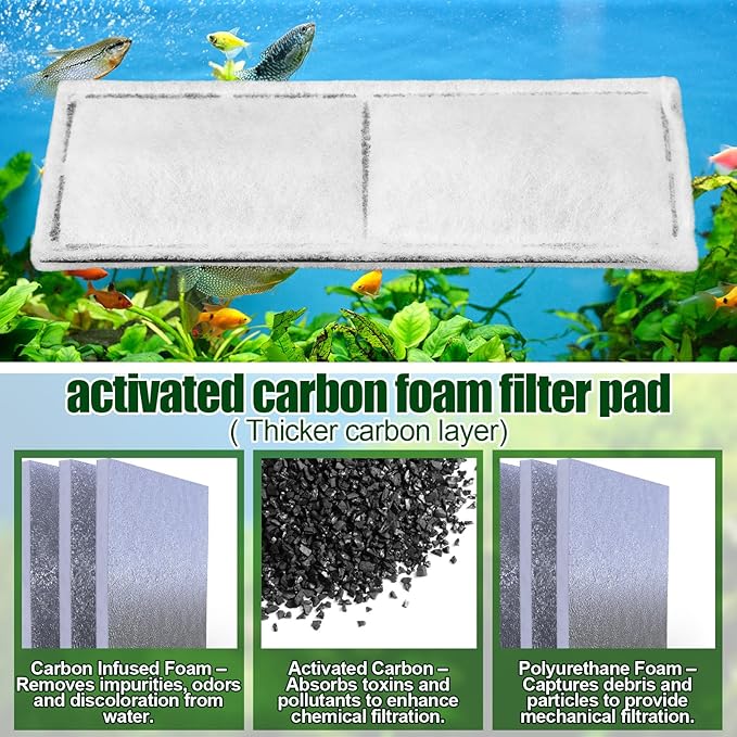 Pangda 24 Pcs Carbon Filter Foam Pads and Foam Filters Compatible with U3 Range of Internal Underwater Sponge Aquarium Underwater Filter Accessories for Internal Replacement Aquarium Fish Tank