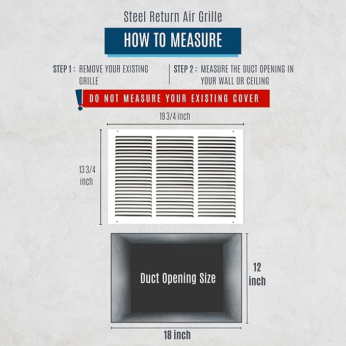 Fits 18x12 Duct Opening | Steel Return Air Grille by Handua | Vent Cover Grill for Sidewall and Ceiling | White | HVAC Cold Air Intake Grille | Outer Dimensions: 19.75"W X 13.75"