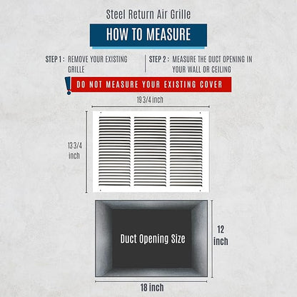Fits 18x12 Duct Opening | Steel Return Air Grille by Handua | Vent Cover Grill for Sidewall and Ceiling | White | HVAC Cold Air Intake Grille | Outer Dimensions: 19.75"W X 13.75"