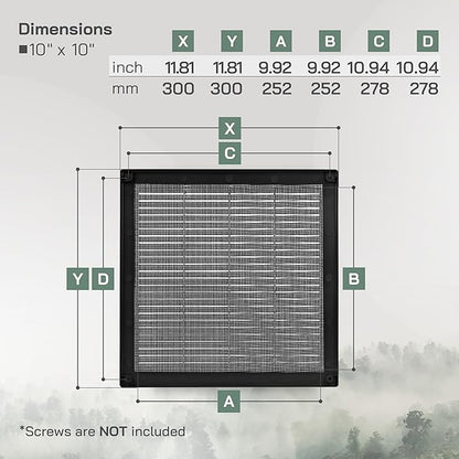 Vent Systems 10" x 10" Inch (Opening Dimensions) - Pack of 5 - Plastic Black Soffit Vent Cover - Flat Square Air Vent Grille - Air Vent Deflector - HVAC 12" x 12" Inch (Overall Dimensions)