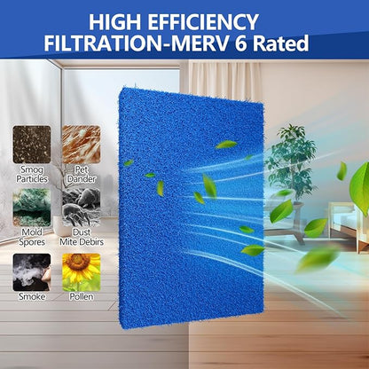 Reusable Air Filter 20x30,Washable Cut to Fit Furnace Filters,MERV 6 Replacement Filter for HVAC, RV, Washable Replacement Air Conditioner Filters, 24 PCs Hooks(Actual 20x30x0.7 in.)