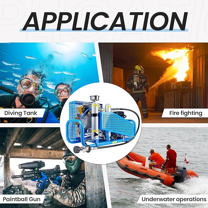 TUXING 4500Psi PCP Air Compressor | 300Bar High Pressure Diving Compressor | Auto Stop | 3.5CFM100L/min Air Flow | Scuba Breathing Snorkeling Water Sport Paintball 110V 60HZ Single-phase (TXESB042)