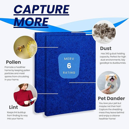 16x25x1 Reusable Air Filters - Made in USA - MERV 6 Washable AC HVAC Furnace Fan Coil Filter Media - Cut to Fit - Synthetic Alternative to Hog’s Hair Filter - 2 Pack