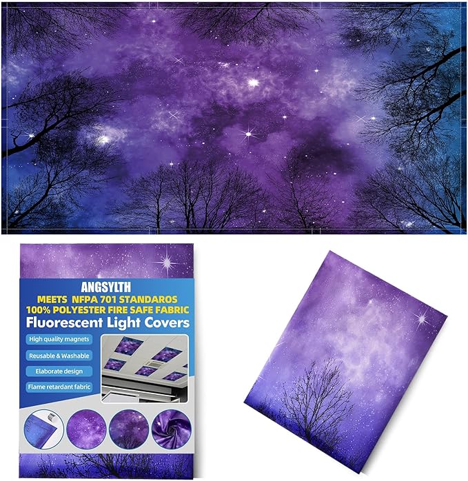 Fluorescent Light Covers - Classroom Covers for Ceiling Lights, 1 PCS 4 x 2 Feet Magnetic Light Filters, Classroom, Office Decor (Forests & Starry Sky)