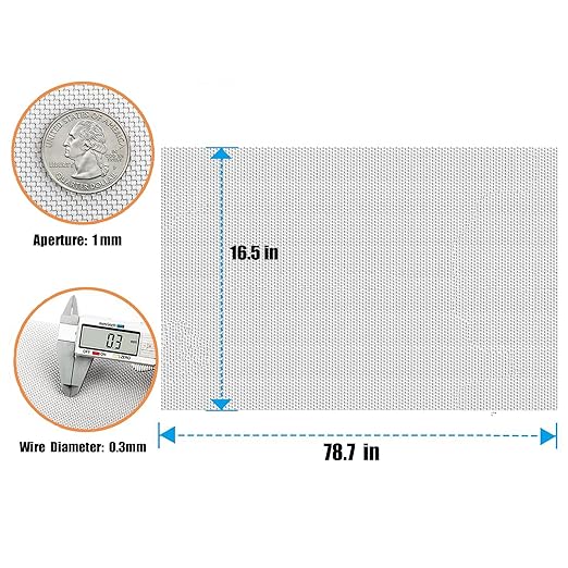 1 roll Stainless Steel Wire mesh 20 mesh, 304 Wire mesh, Suitable for Vent, Cage, Garden, Window Screen, Filter Screen, etc (42X200CM)