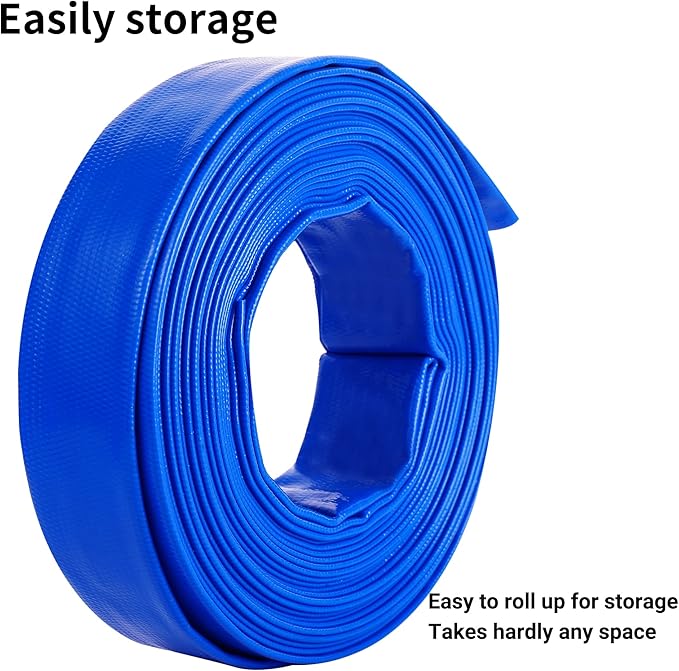 1-1/4" x 100 FT Pool Backwash Hose, Blue Heavy Duty Reinforced PVC Lay Flat Water Discharge Hose for Swimming Pool Filter Pump,with 2 Clamp