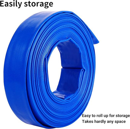 1-1/4" x 50 FT Pool Backwash Hose, Blue Heavy Duty Reinforced PVC Lay Flat Water Discharge Hose for Swimming Pool Filter Pump,with 2 Clamp