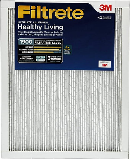 Filtrete 16x20x1 AC Furnace Air Filter, MERV 13, MPR 1900, Premium Allergen, Bacteria&Virus Filter, 3-Month Pleated 1-Inch Electrostatic Air Cleaning Filter, 2-Pack (Actual Size 15.719x19.719x0.78 in)