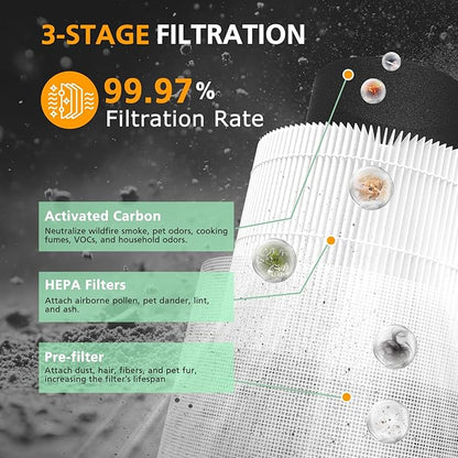 Core 300 Replacement Filter for LEVOIT Core 300 Core300-P Core 300S Core 300-P VortexAir Air Purifier, Core 300-RF, 3-in-1 HEPA Activated Carbon, 2 Pack, Core 300-P, White