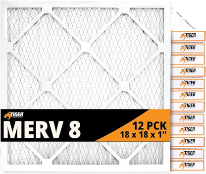 Tiger Tough 18x18x1 Air Filter MERV 8 MPR 600-800, High-Performance Pleated HVAC AC Furnace Filter Replacement for Home, 12-Pack