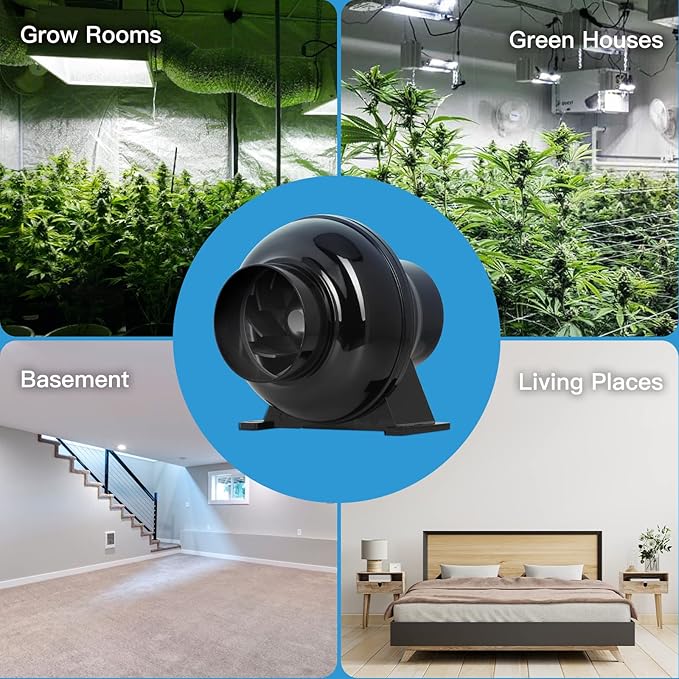 iPower 4 Inch 230 CFM Inline Duct Ventilation Fan Quiet Vent Blower for Hydroponics Grow Tent, Greenhouse Air Circulation, Upgrade