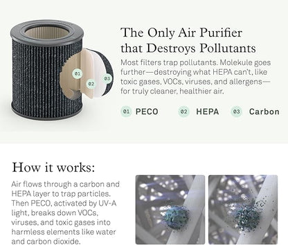 Molekule Mini/Mini+ Air Filter - Authentic Molekule Air Purifier Filter Replacement - PECO-HEPA Tri-Power Technology - Captures & Destroys Pollutants - Advanced Smoke Filtration